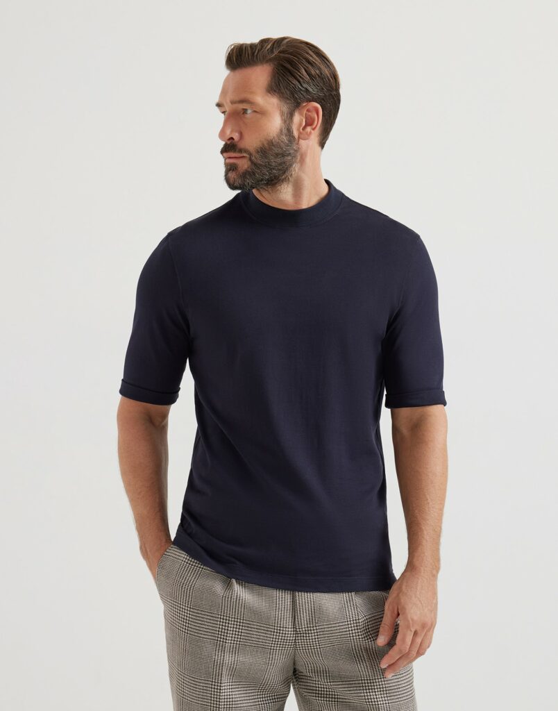 T-shirt col cheminée en jersey de coton - Brunello Cucinelli